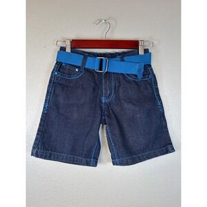 MJ Collection Boys Dark Wash Denim Jean Shorts Blue Belt Size 6 Kids 100% Cotton